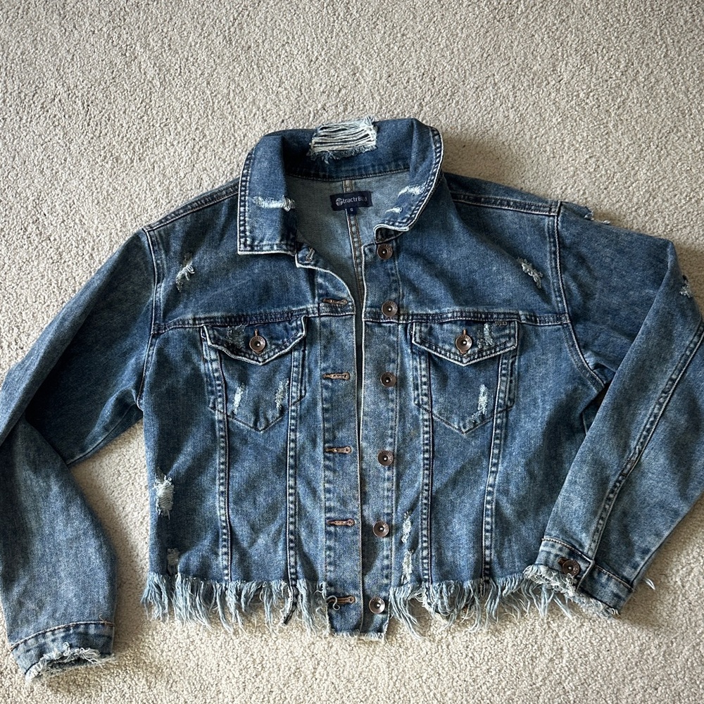 Tractr Blue Distressed Jean Jacket